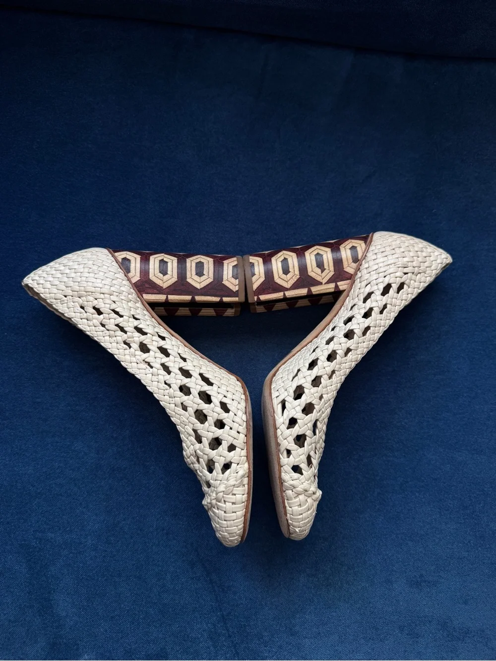Tory Burch Grove Woven Pump Chunky Heels Dulce‎ de Leche Size 5 1/2 M